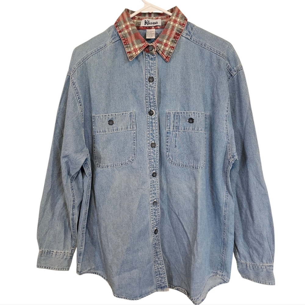 Vintage Plaid Collar Button Down Jean Country Esthetic Muted Oversized Top